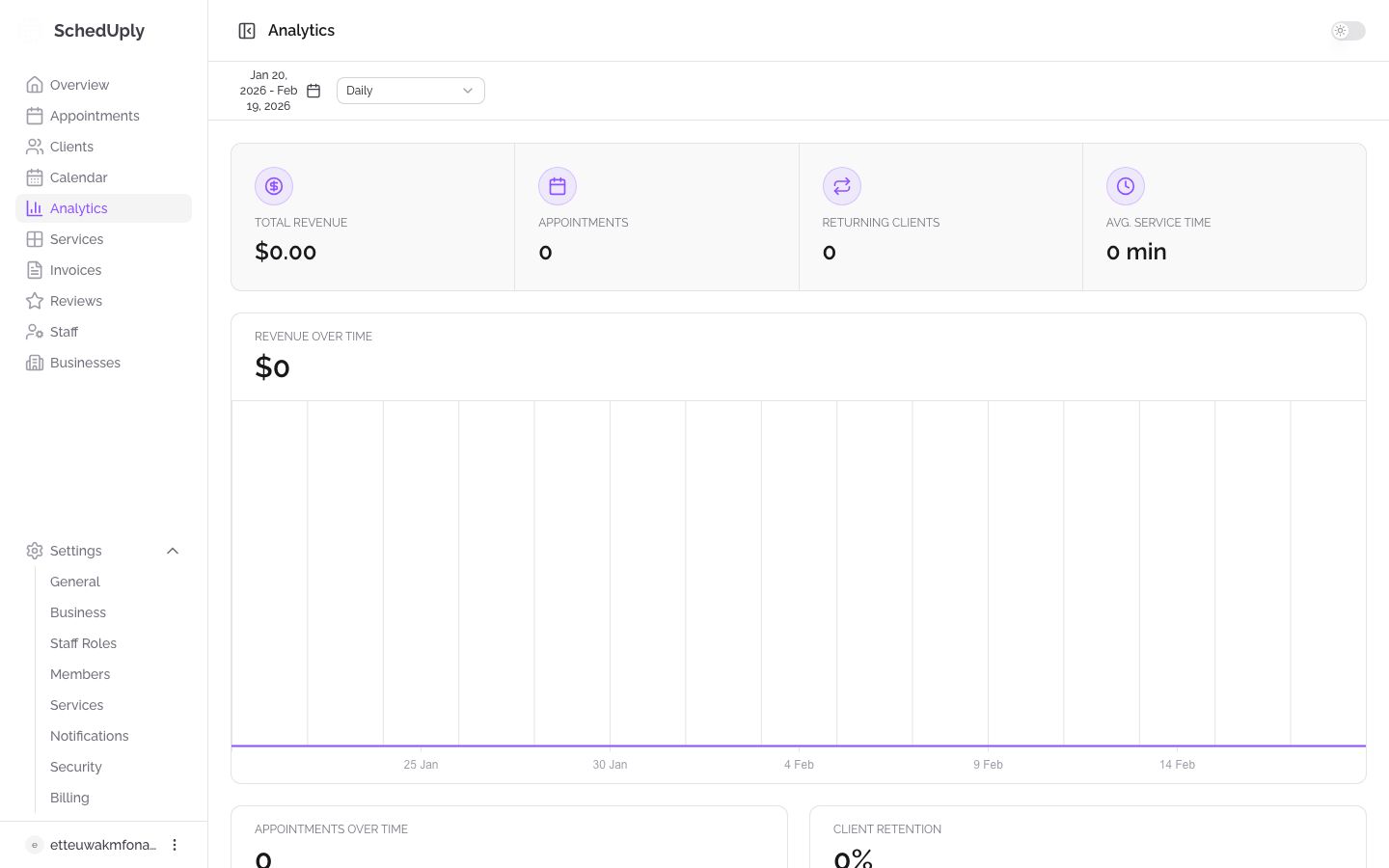SchedUply analytics and automation dashboard